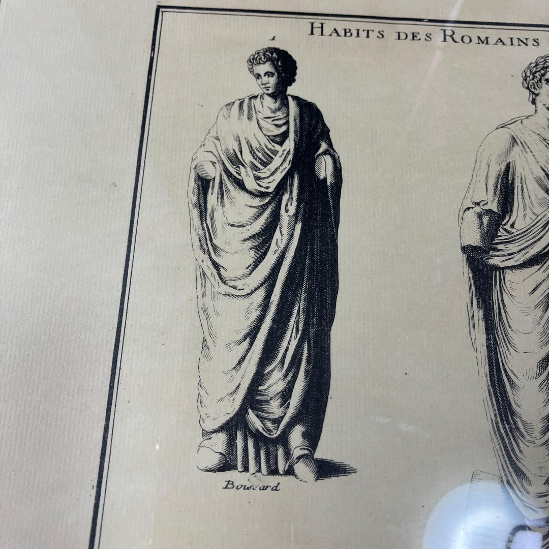 アンティーク　フランス銅版画　ローマ人の服　特大サイズ　額