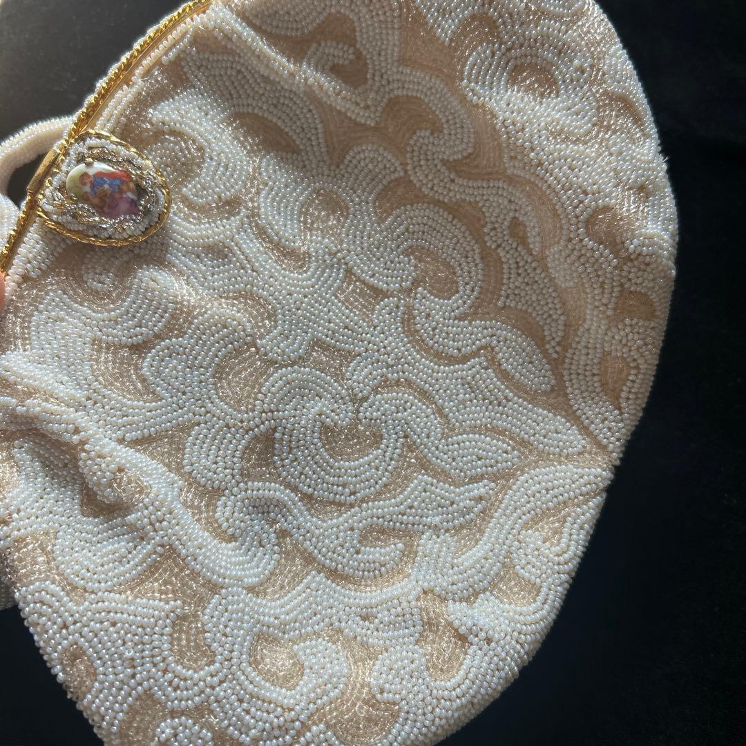 ヴィンテージ　フランス　ハンドメイド　ビーズバッグ　がま口　パーティーバッグ