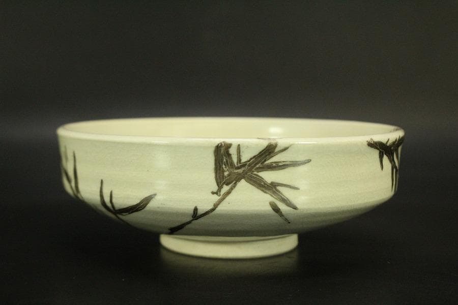 茶道具 真葛香斎造 笹絵 平茶碗 共箱(BB505)