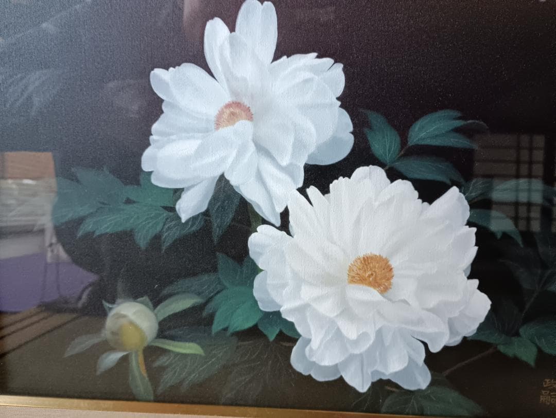 「白鶴牡丹」 油彩画 F6号 小林政嗣