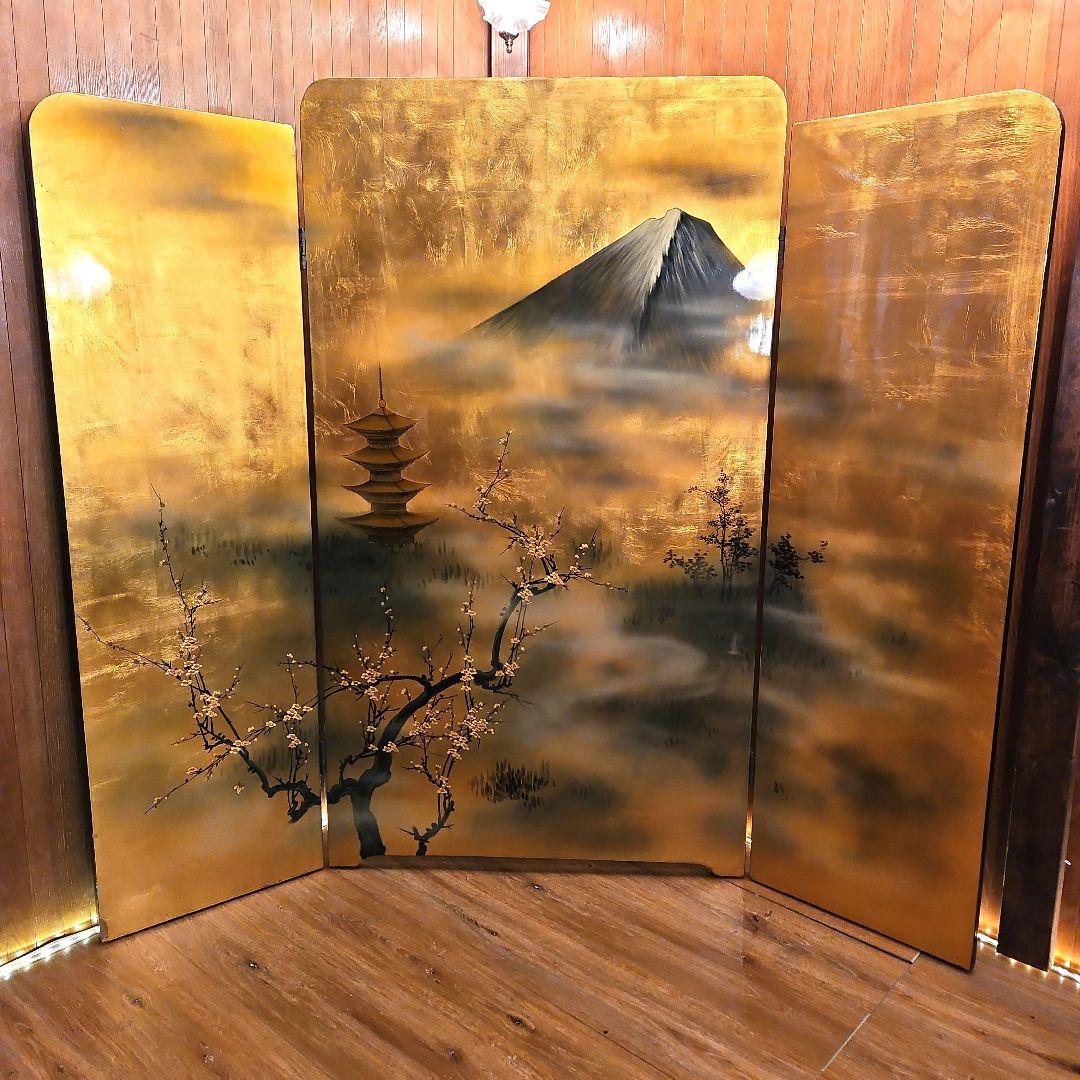 金箔 漆塗り ヴィンテージ屏風 衝立 パーテーション 縁起物 風水 金運アップ