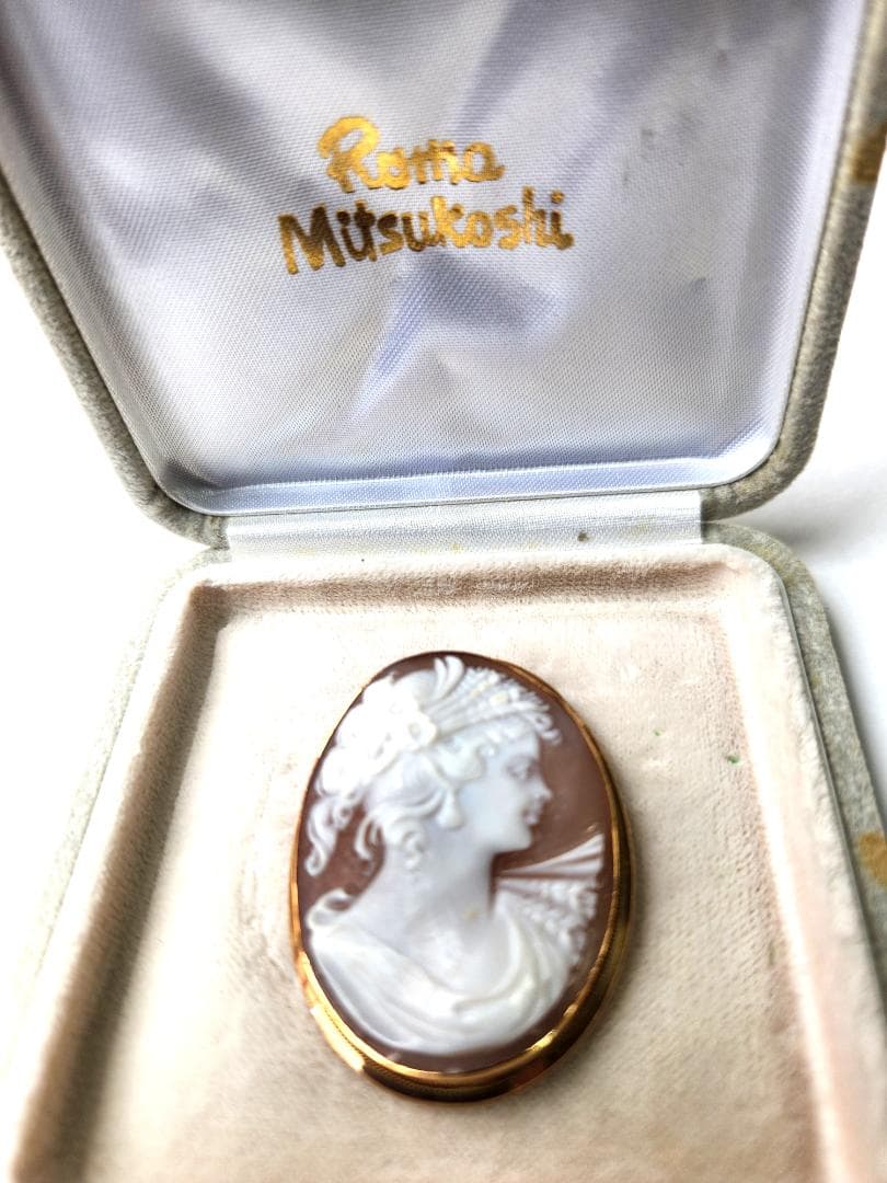 K18枠 ローマ三越購入 イタリア製シェルカメオブローチ ペンダントトップ