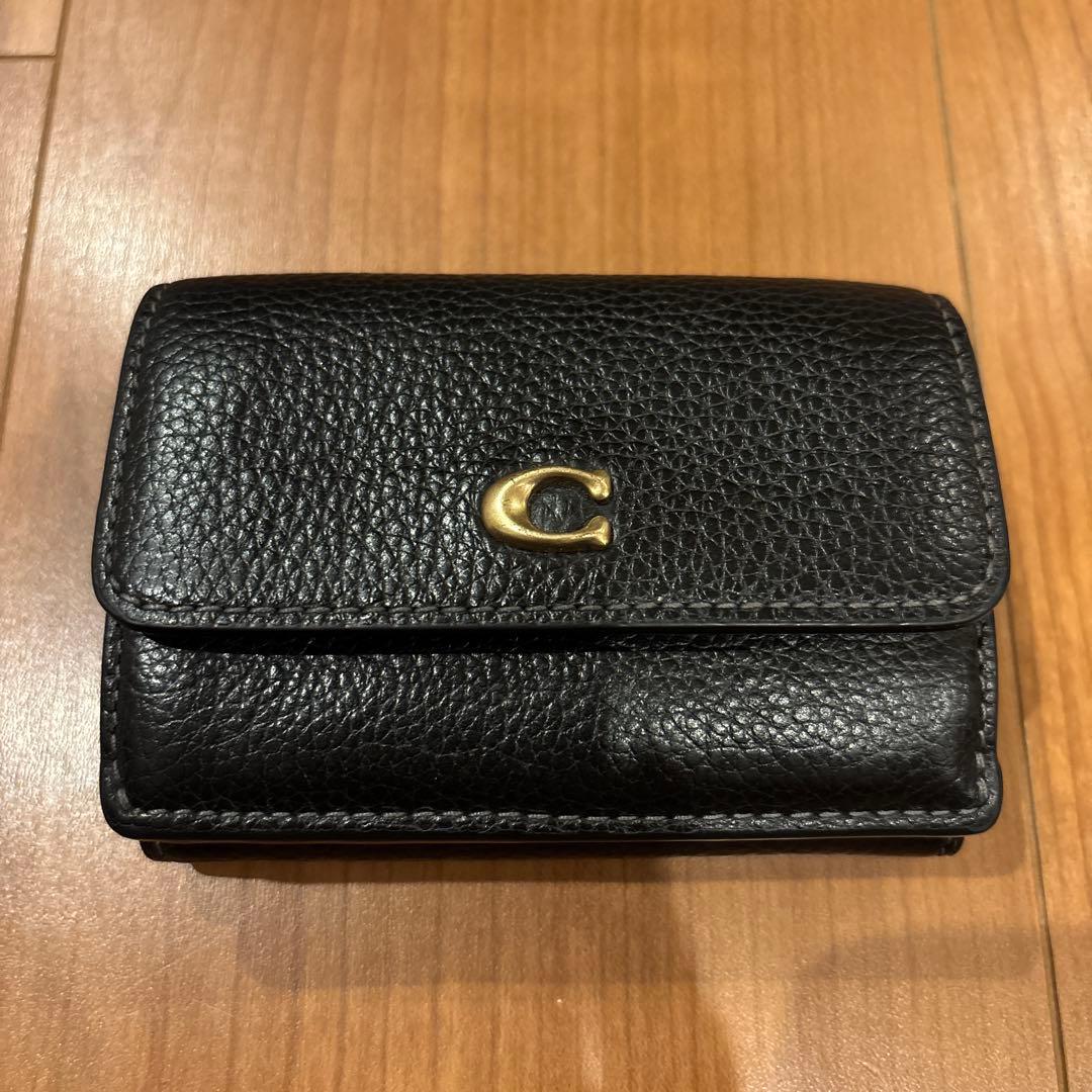 お値下COACH 三つ折り財布　ミニ トライフォールド ウォレットCM437 黒