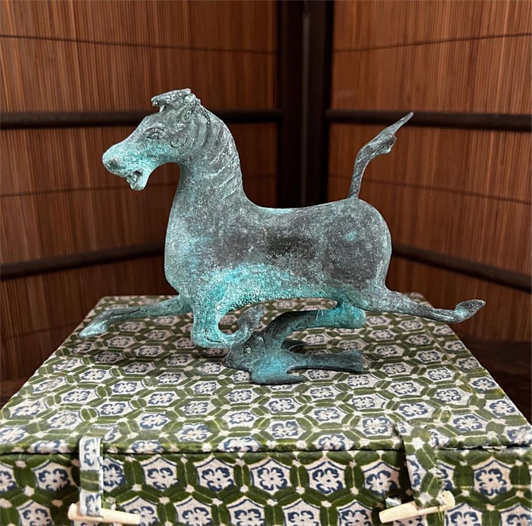 中国美術 古青銅 翔馬 共箱