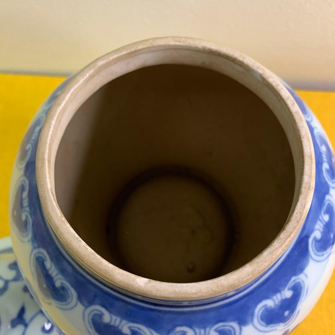 染付花瓶 青花纏枝蓮将軍缶蓋缶 花瓶 工芸品 置物  装飾品 骨董品 時代物