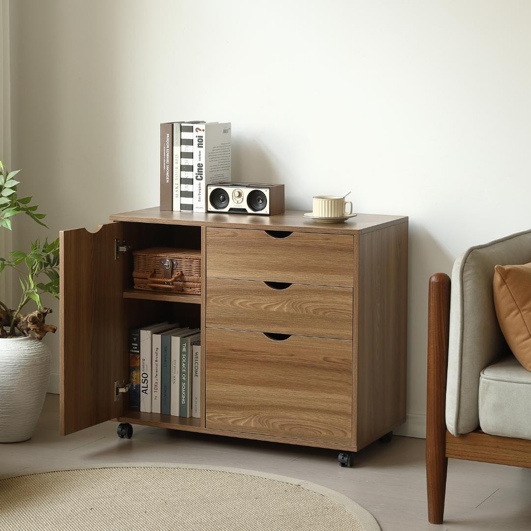 キャビネット 幅80cm 北欧風 サイドボード チェストテレビ台 BROWN