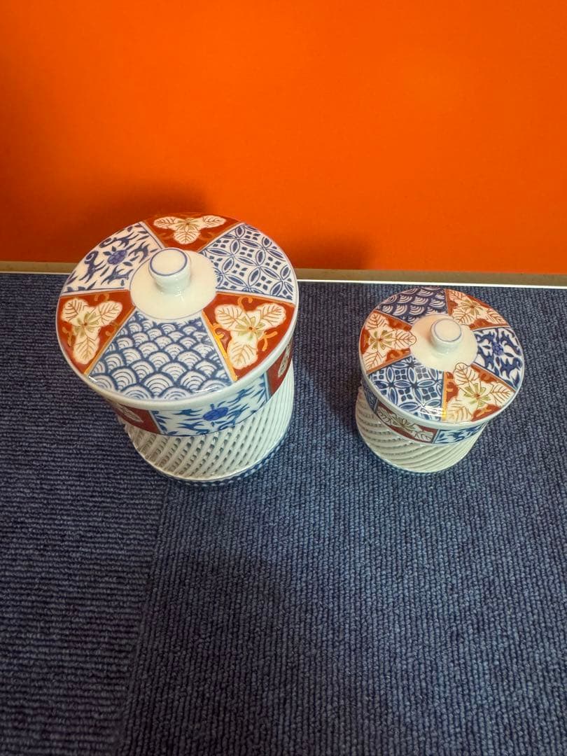 1978 有田焼　西浦琴峰作　白磁篭目焼　湯呑　2客　未使用