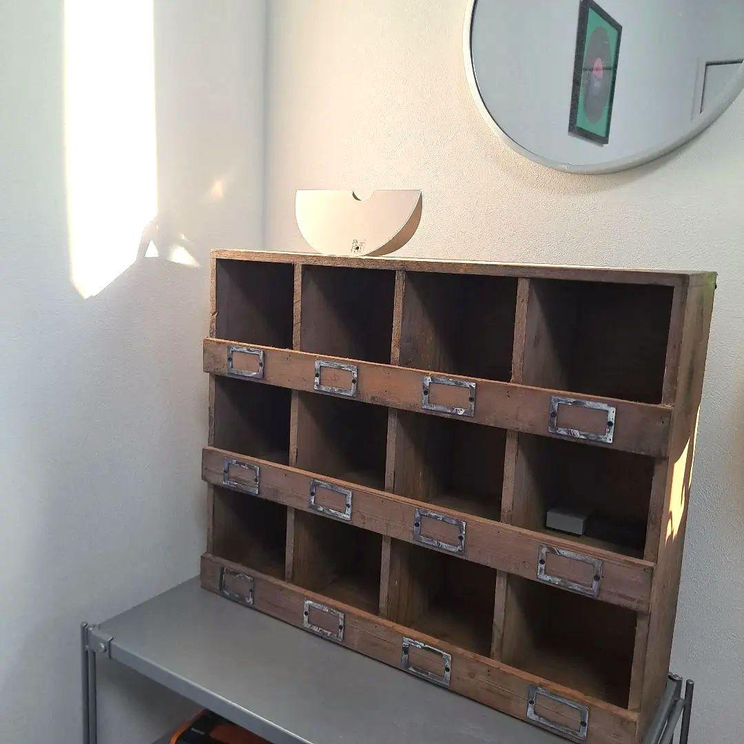 壁掛け可　アンティーク　木製収納ボックス 3段10個引き出し　古材