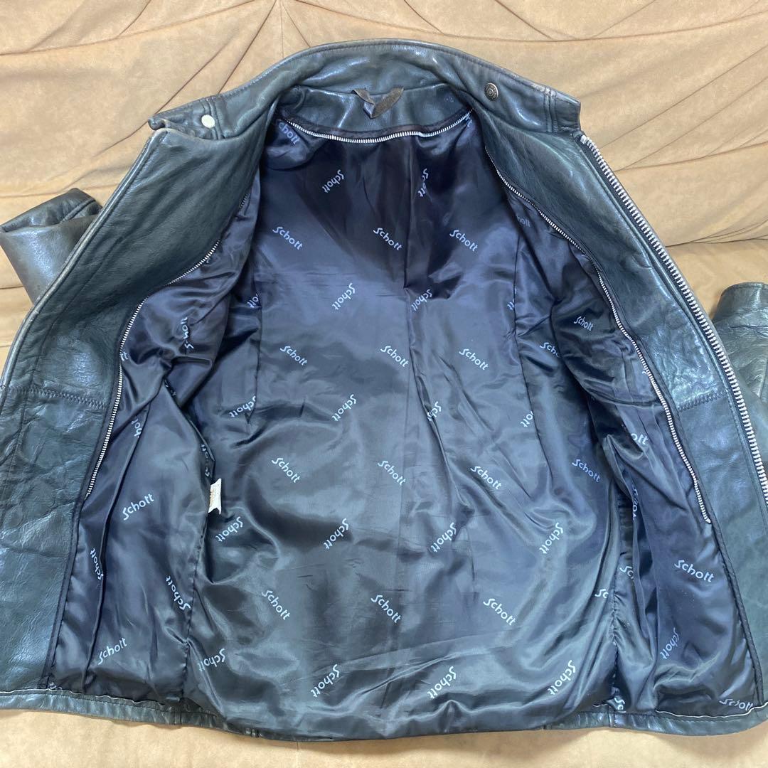 Schott ブラック レザー シングルライダースジャケット141サイズ32