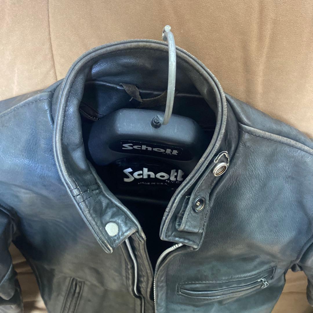Schott ブラック レザー シングルライダースジャケット141サイズ32