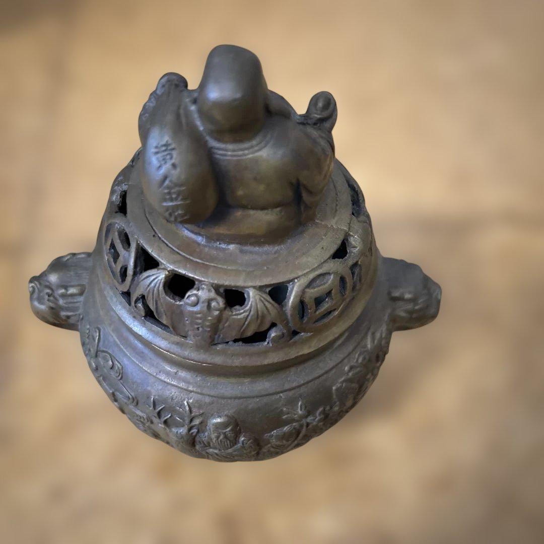 【香炉】アンティーク布袋様大明宣徳年製銅製　三足 古道具　価格交渉可