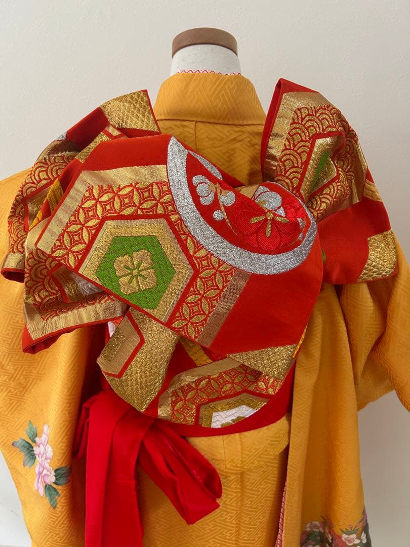 7歳七五三　正絹着物　襦袢　帯　帯揚げ　帯締め　しごき　バッグ　セット