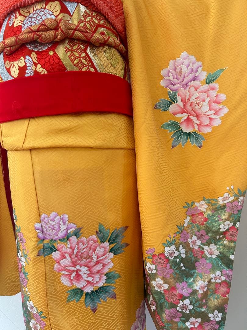 7歳七五三　正絹着物　襦袢　帯　帯揚げ　帯締め　しごき　バッグ　セット