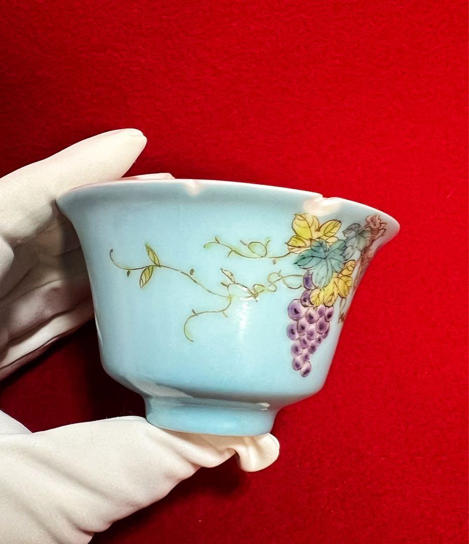中国美術 古玩 葡萄紋樣 蓋碗 茶器 慎德堂製　茶道具