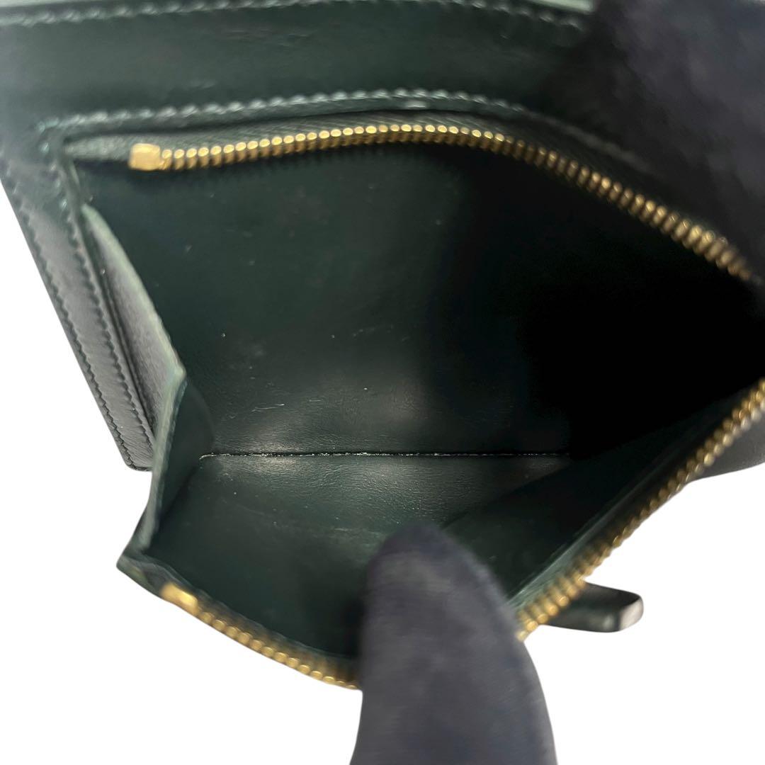 レア✨セリーヌ ストラップウォレット ロゴ刻印 レザー グリーン 緑 財布