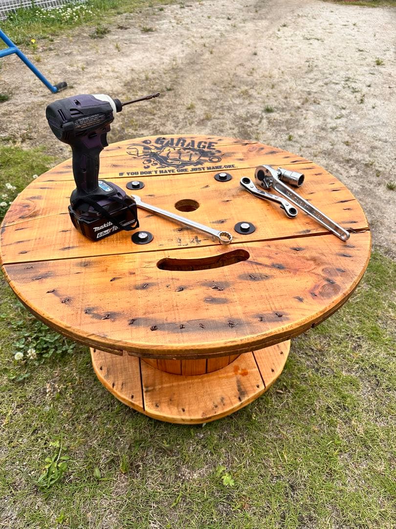 ガレージ男前テーブル GARAGEアウトドア　ガーデニング　電線ドラム