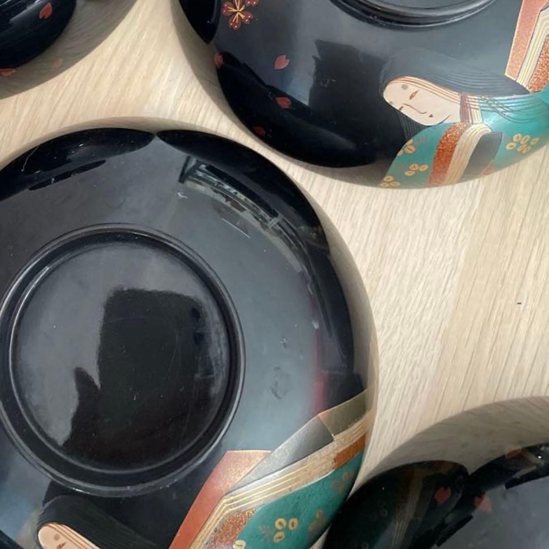 高級輪島塗　歌人蒔絵　煮物椀　5客