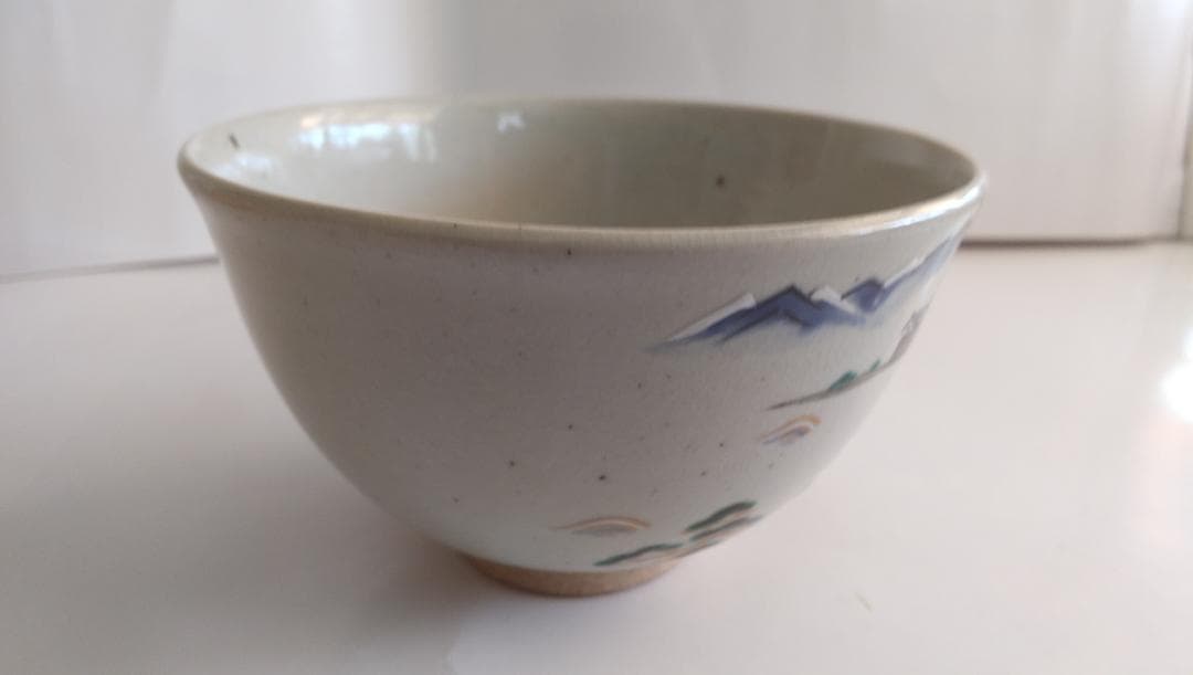 押小路窯 庄左ェ門 茶碗 色絵 「 越の舟橋 」 押小路焼 茶道具 抹茶碗 美品