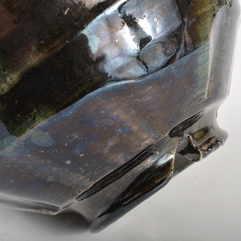 茶道具　石川県小松焼　青楽茶碗　時代箱　極め二重箱　D　R6834