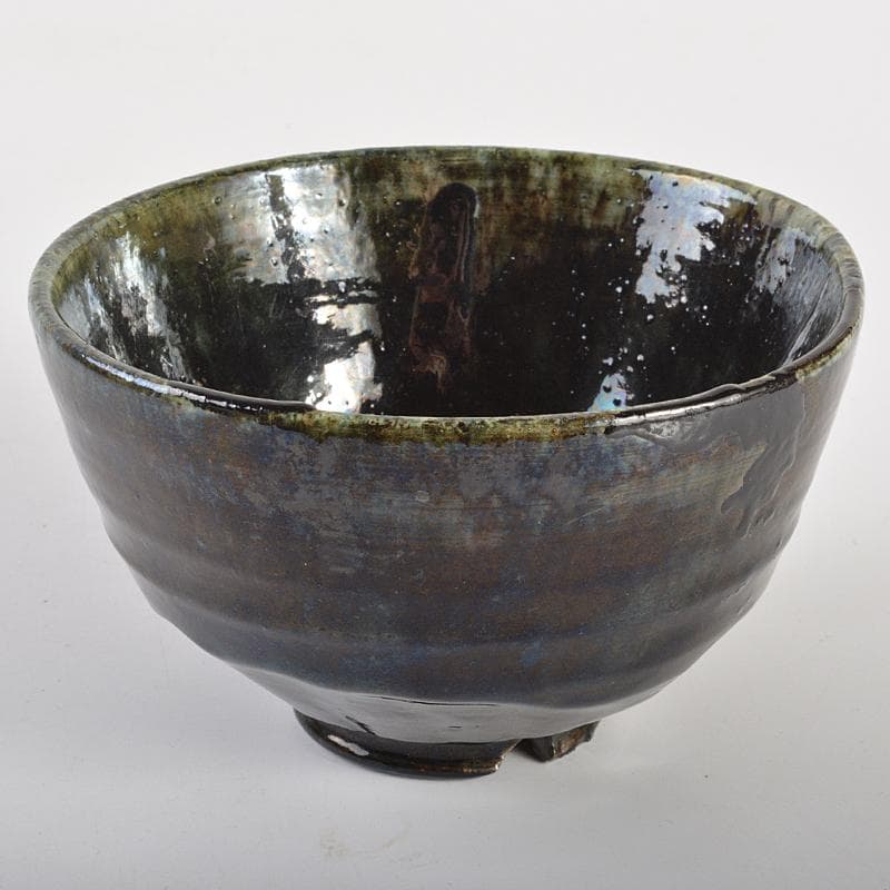 茶道具　石川県小松焼　青楽茶碗　時代箱　極め二重箱　D　R6834