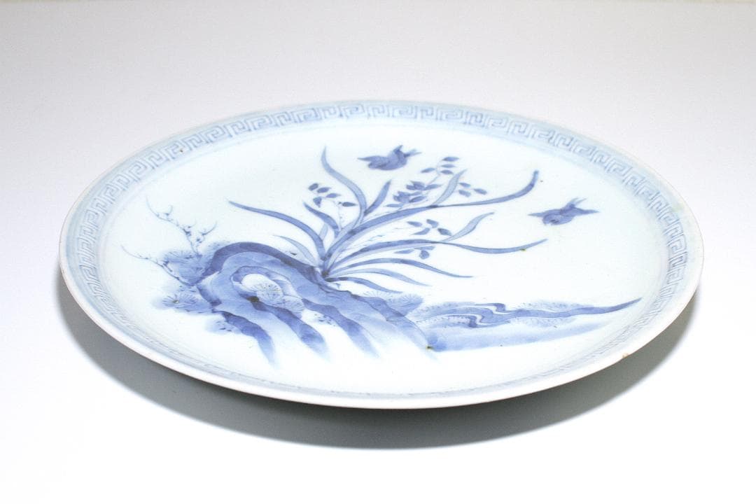 江戸後期 古伊万里 上手七寸皿 [蘭花と雀図]