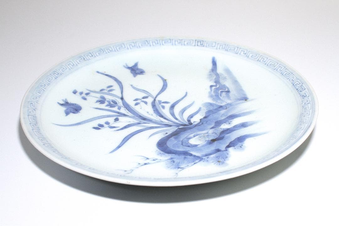 江戸後期 古伊万里 上手七寸皿 [蘭花と雀図]