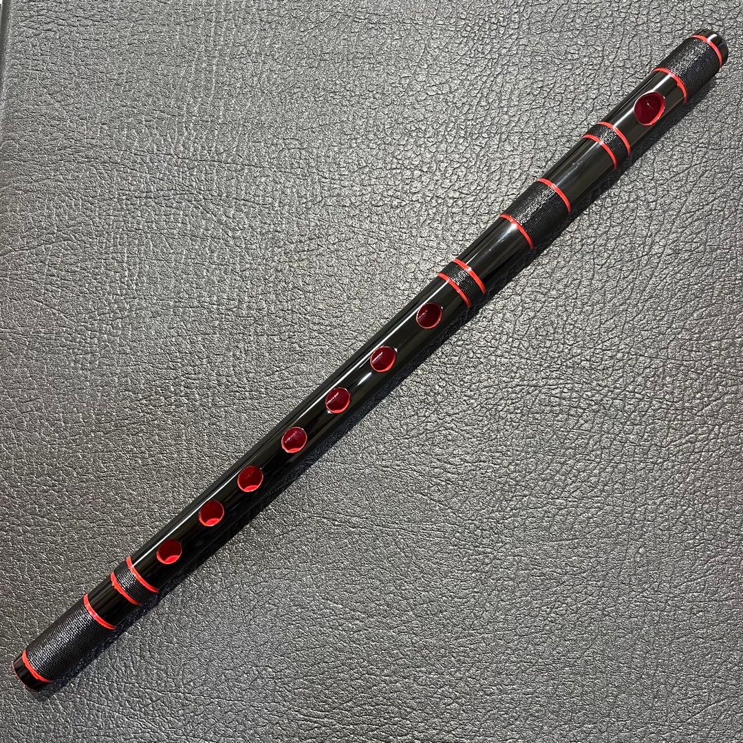 黒×黒糸×赤縁取り 篠笛 古典調 七孔七本調子 横笛 お囃子 祭り