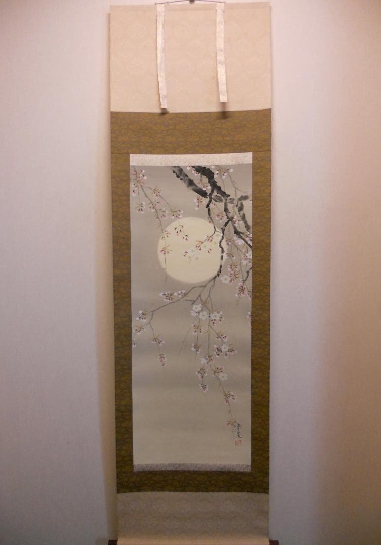 掛け軸 卓泉 夜桜 絹本 希少 軸装 茶道具 掛軸 美品 です。