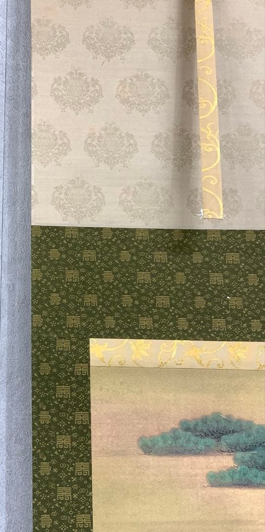 掛軸 狩野房信 鶴亀 二重箱 双幅 工芸 松竹梅 賀正 正月 祝 寿 C-1