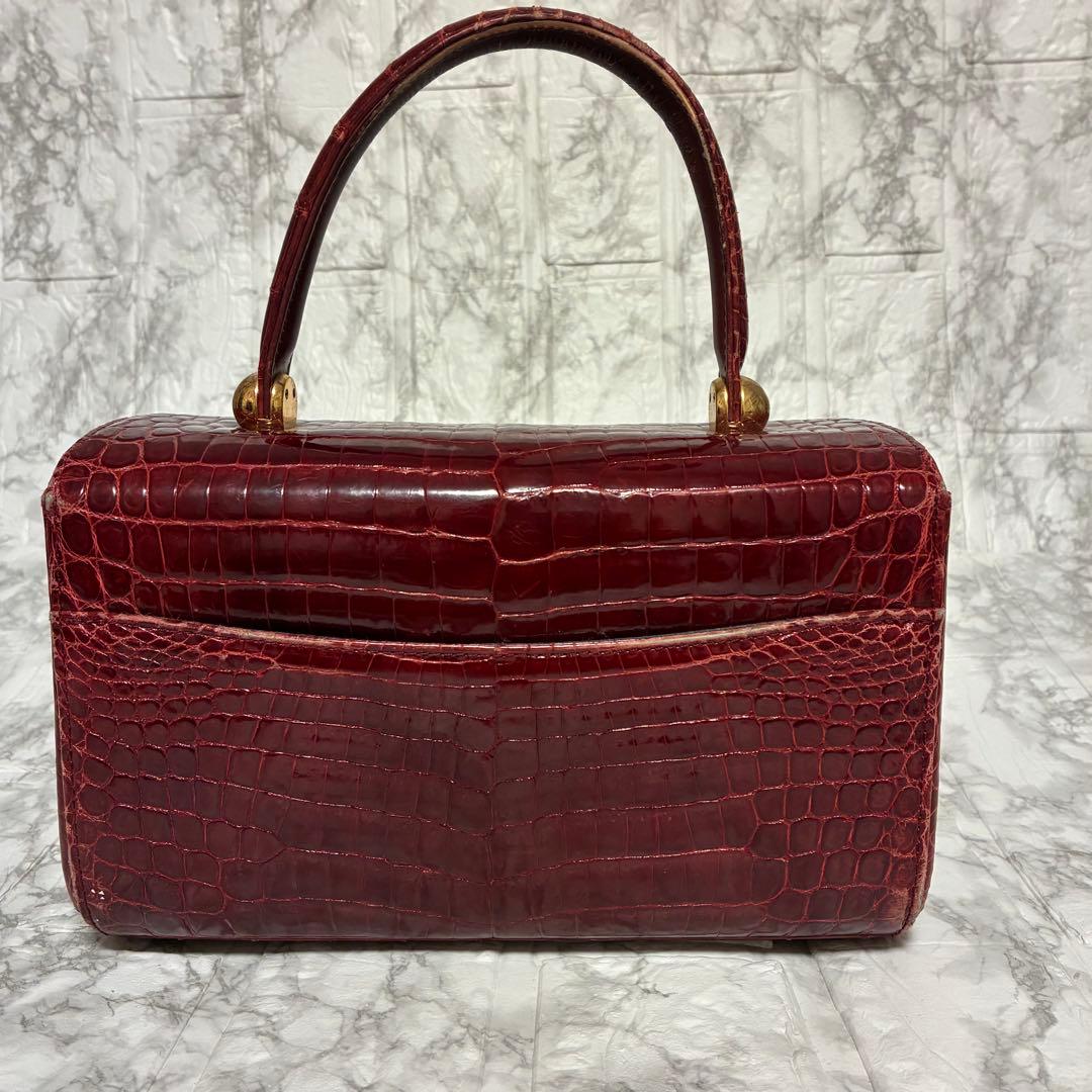 シャイニングクロコダイル　ハンドバック　ボルドー