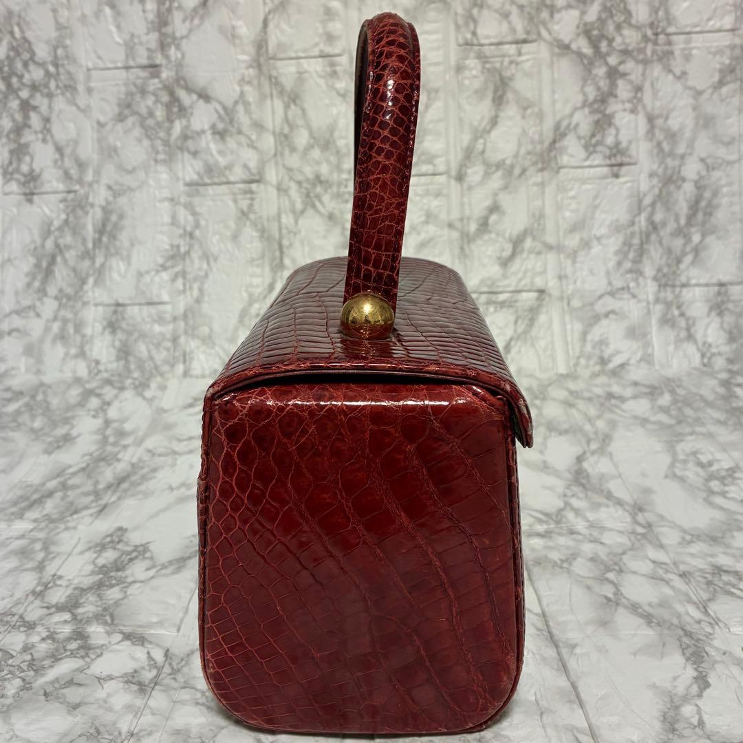 シャイニングクロコダイル　ハンドバック　ボルドー