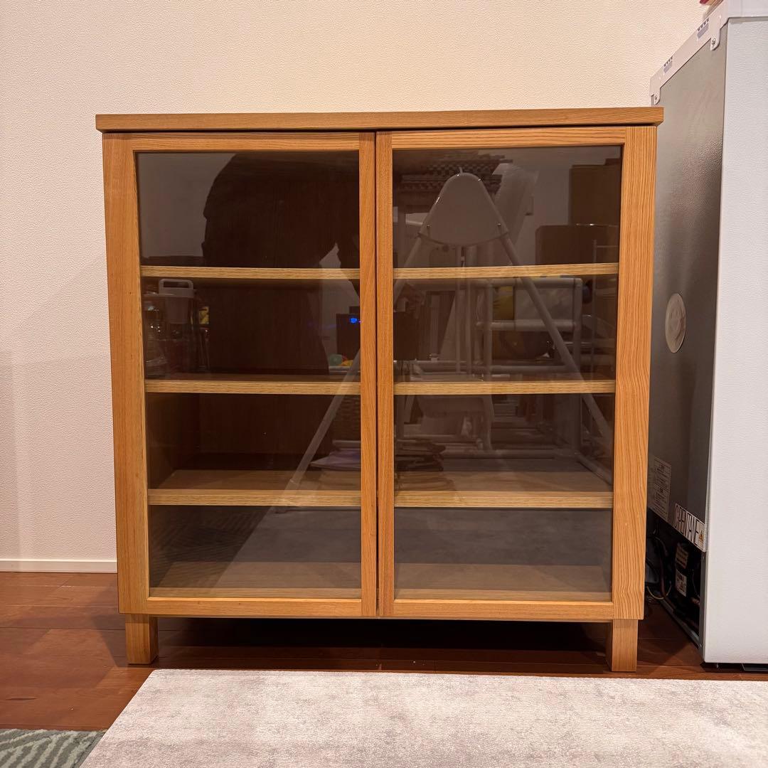 無印良品 脚付木製キャビネット ガラス扉 リビング収納 本棚 食器棚 インテリア