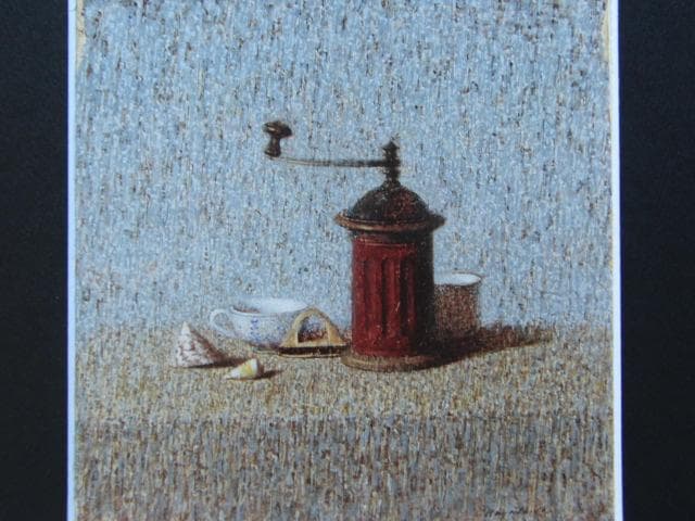 早川俊二、【静物（コーヒー挽き・カップ・貝）】、希少な画集画