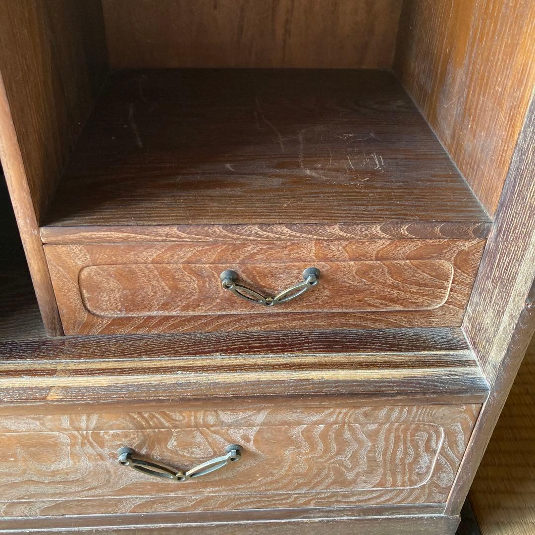 ① 茶箪笥　現地引取り値引き　和風木製ガラス扉収納棚　違棚　アンティーク