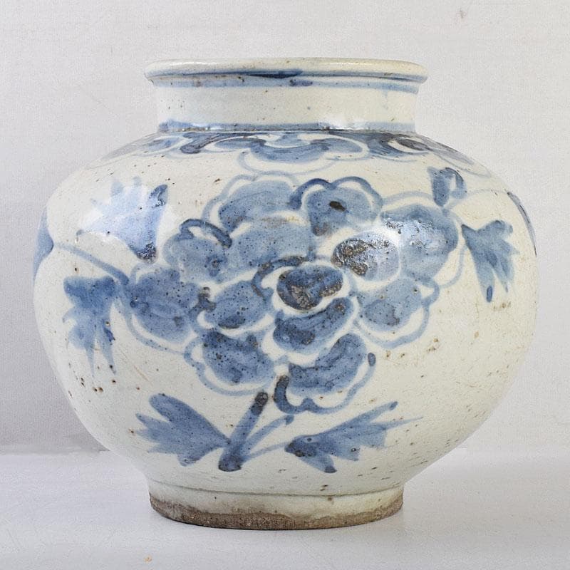 朝鮮美術　李朝　高麗白磁　染付　花文　壷　時代箱付　F　R9160B