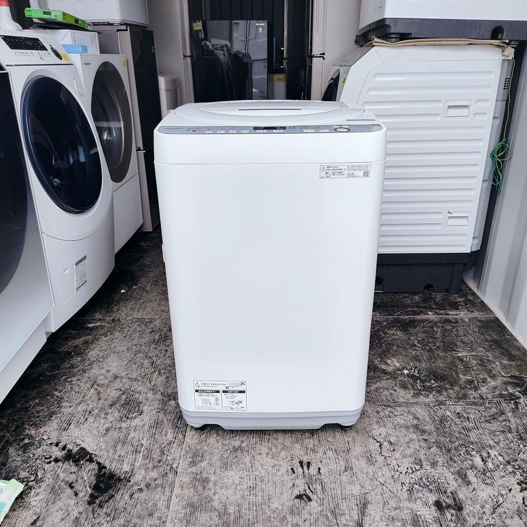 運搬取付無料！ホワイト&グレー・純正SHARP全自動洗濯機！穴無し槽　完動品美品