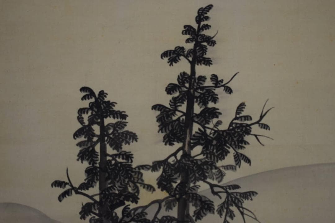 真作/前川文嶺/桜花山水図/絹表装/布袋屋掛軸HG-487