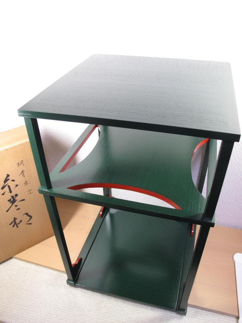 茶道具　糸巻棚　青漆塗　京塗師　川瀬表完作