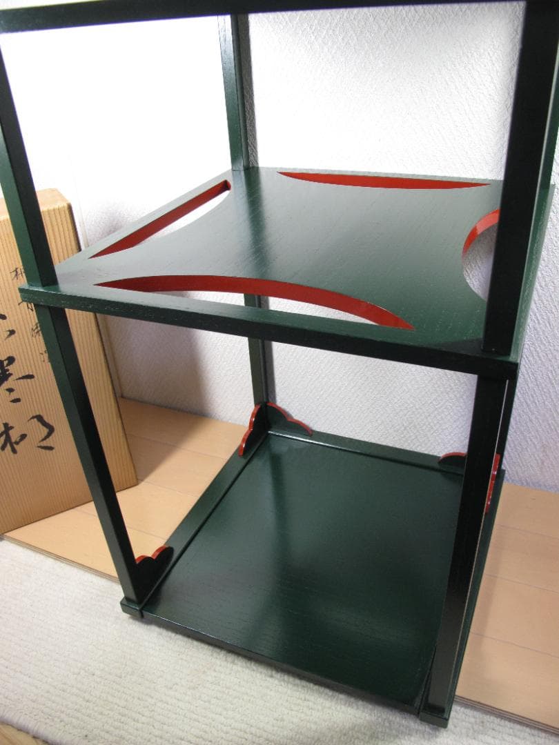 茶道具　糸巻棚　青漆塗　京塗師　川瀬表完作