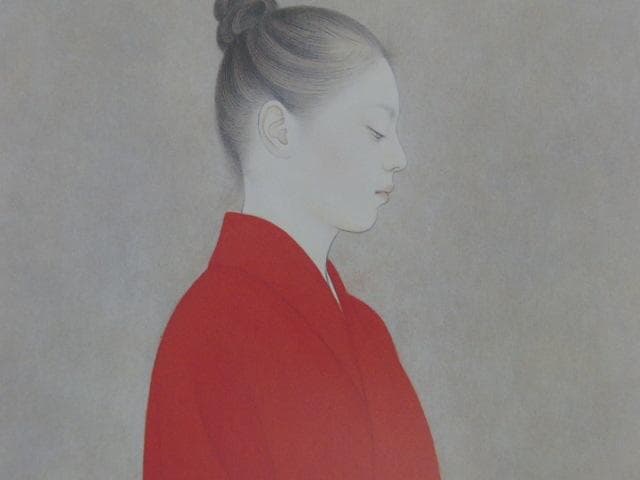 安田育代、【若女ー椿】、希少な額装用画集より、新品額装付、状態良好