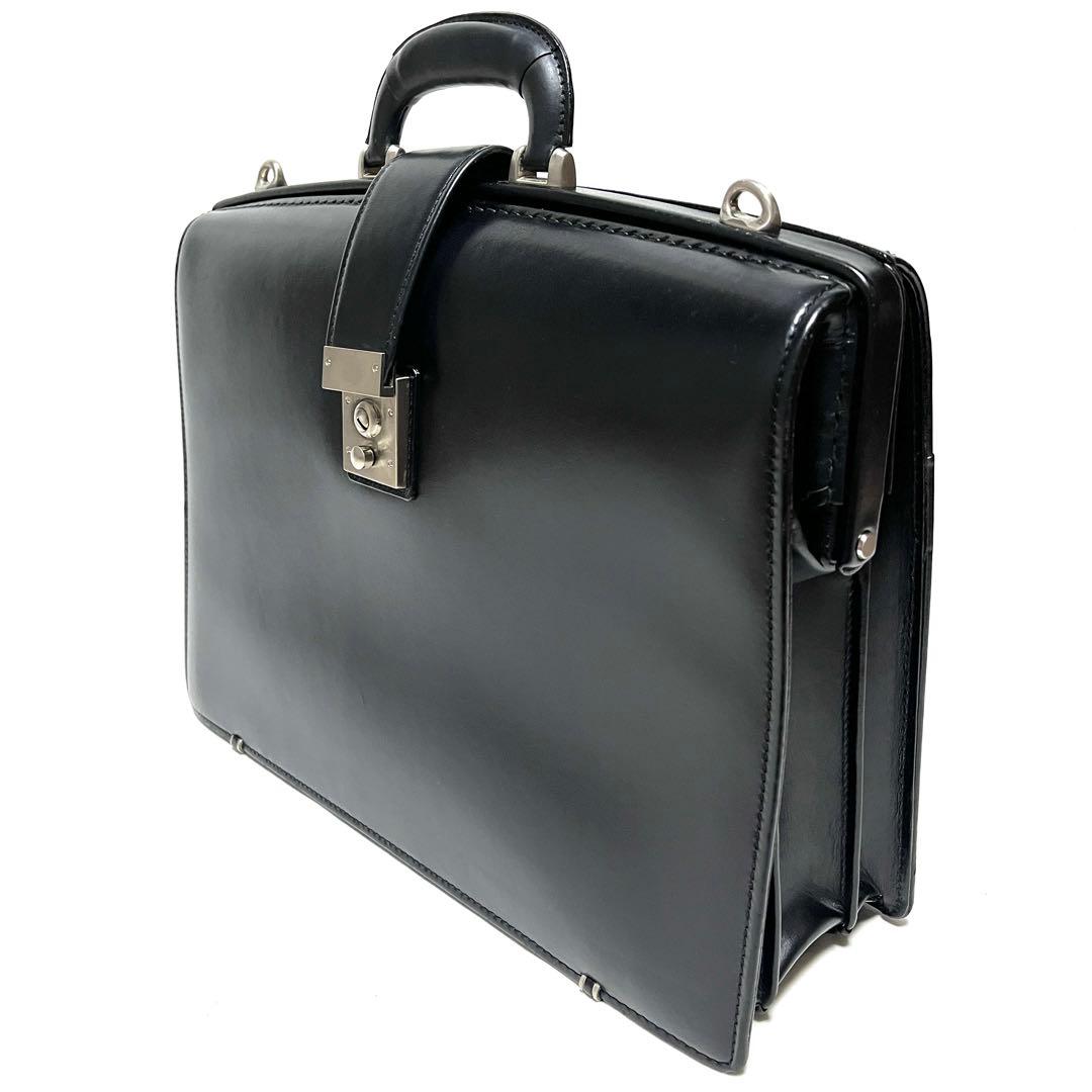 ★美品★AOKI 青木カバン★レザーダレスバッグ★黒　ブラック★カギ付き★本革★