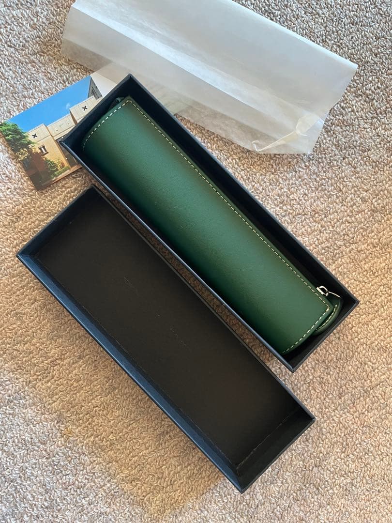 【大幅値下げ】JG 女子学院　グリーンレザー筆箱 ジッパー付き