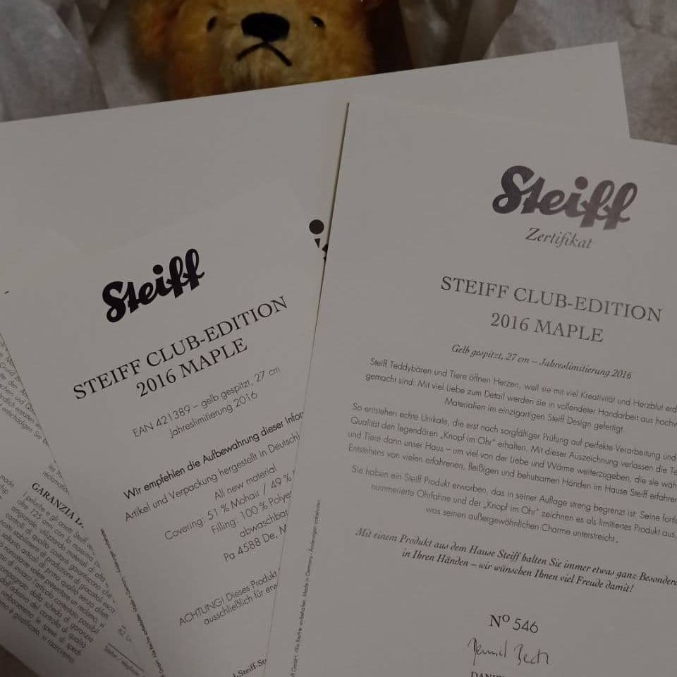 Steiff 2016年シュタイフクラブ会員限定テディベア「メイプル」