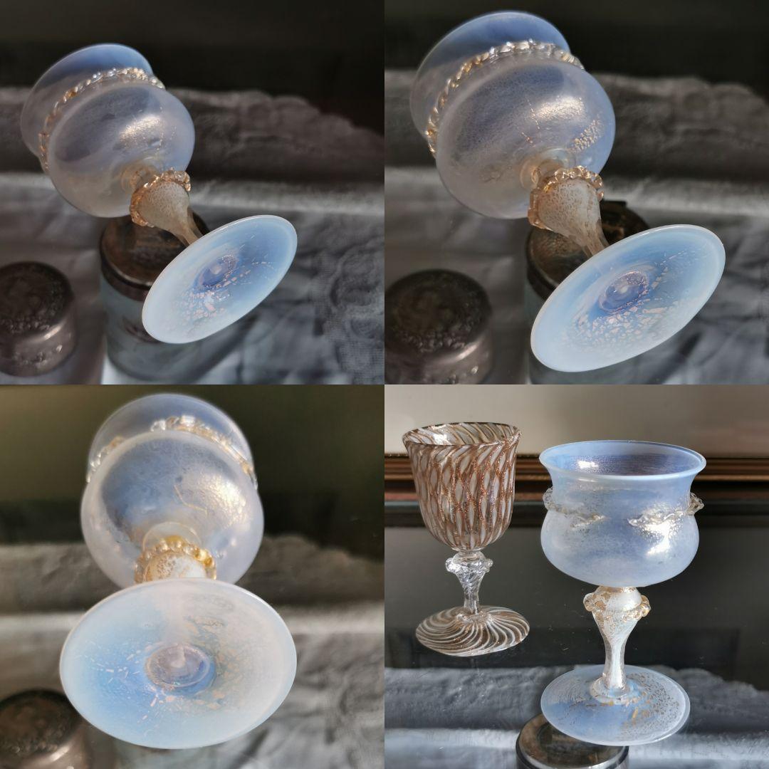 アンティーク ヴェネチアンガラス ムラーノリキュールグラス オパールセント 金彩