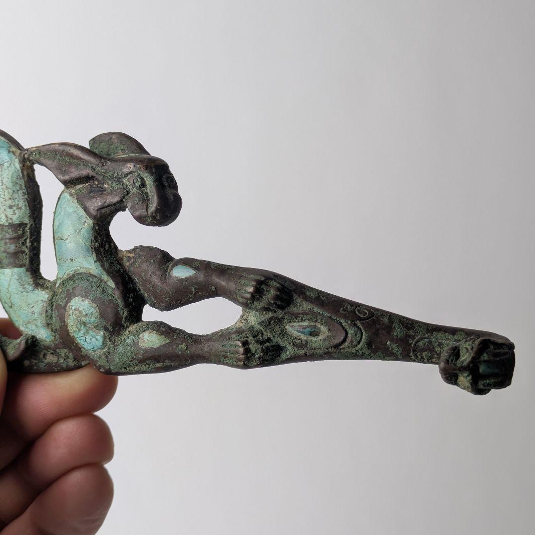 中国 戦国時代 帯鈎 装身具 青銅器 象嵌 トルコ石 古玩 骨董 古美術
