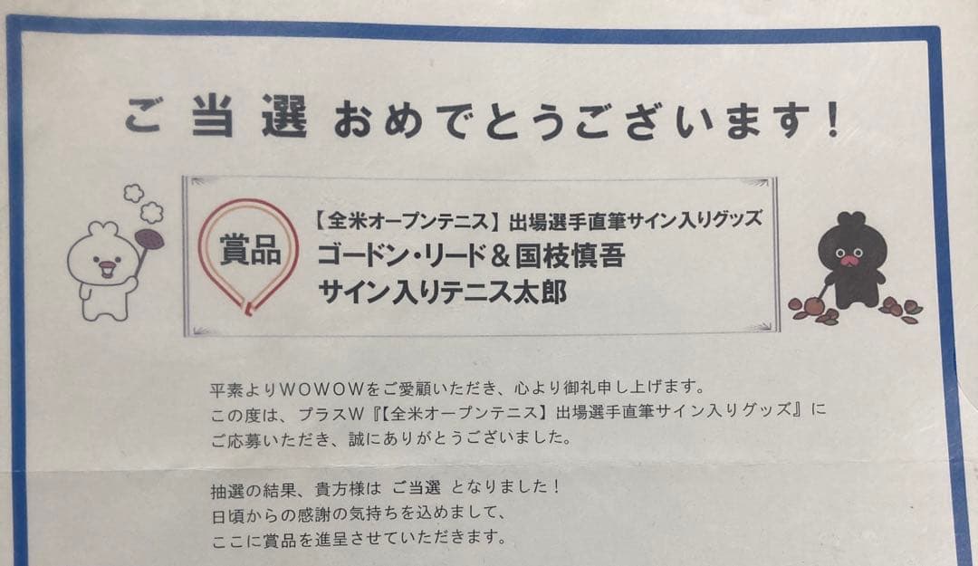 全米オープンテニス ゴードンリード 国枝慎吾 直筆サイン入り テニス太郎