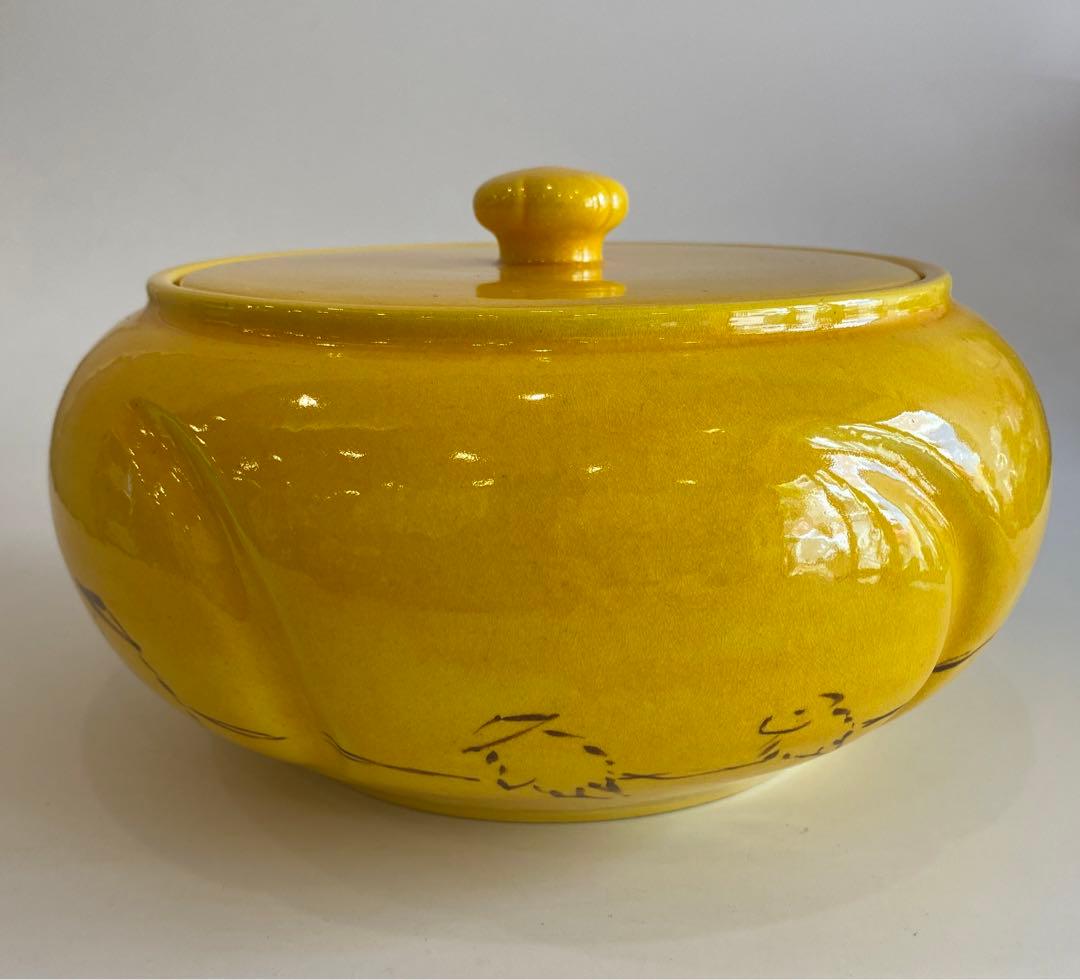 堀内宗完直筆箱書　黄交趾捻梅引き船の絵水指　万古焼　加賀瑞山作　茶道具