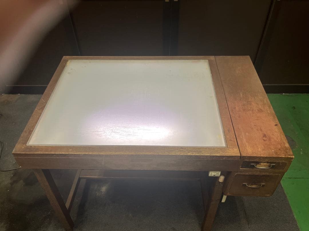 【昭和レトロ】木製製図台 トレース台付きデスク 点灯確認済み ※直接引き取り限定