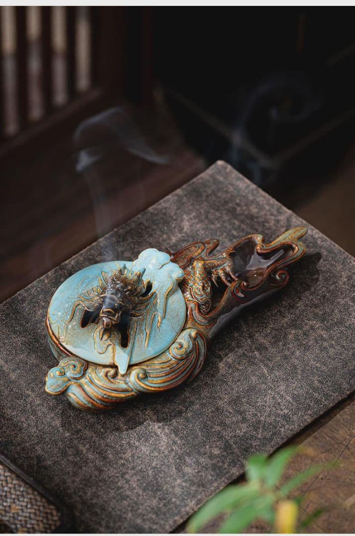 焼物香炉 祥竜盤香炉 香薫炉 香道 茶道 置物 装飾品 工芸品 置物