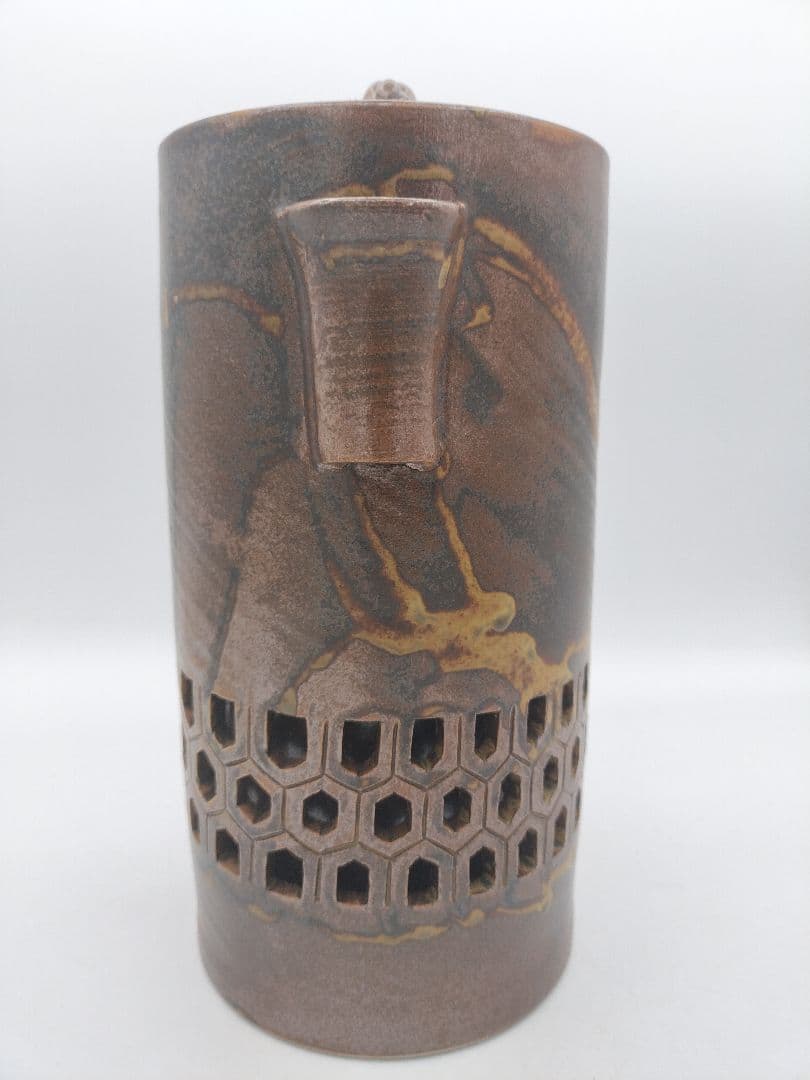 c100 細水指 耳付 透かし 李殷九 木箱 茶道具 古物